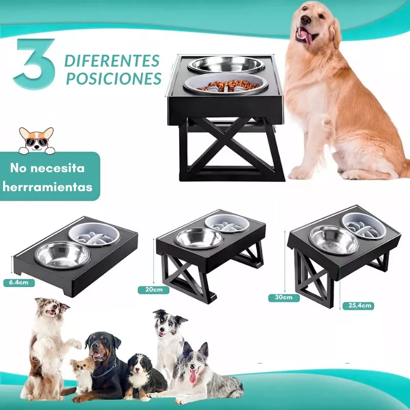 Comedero Bebedero Ajustable para Perros y Gatos